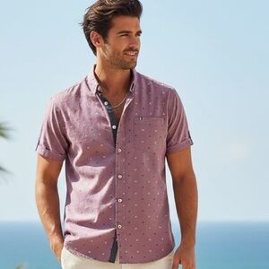 7 Diamonds Men's 100% Cotton Mauve Short Sleeve Button Down Shirt Size L